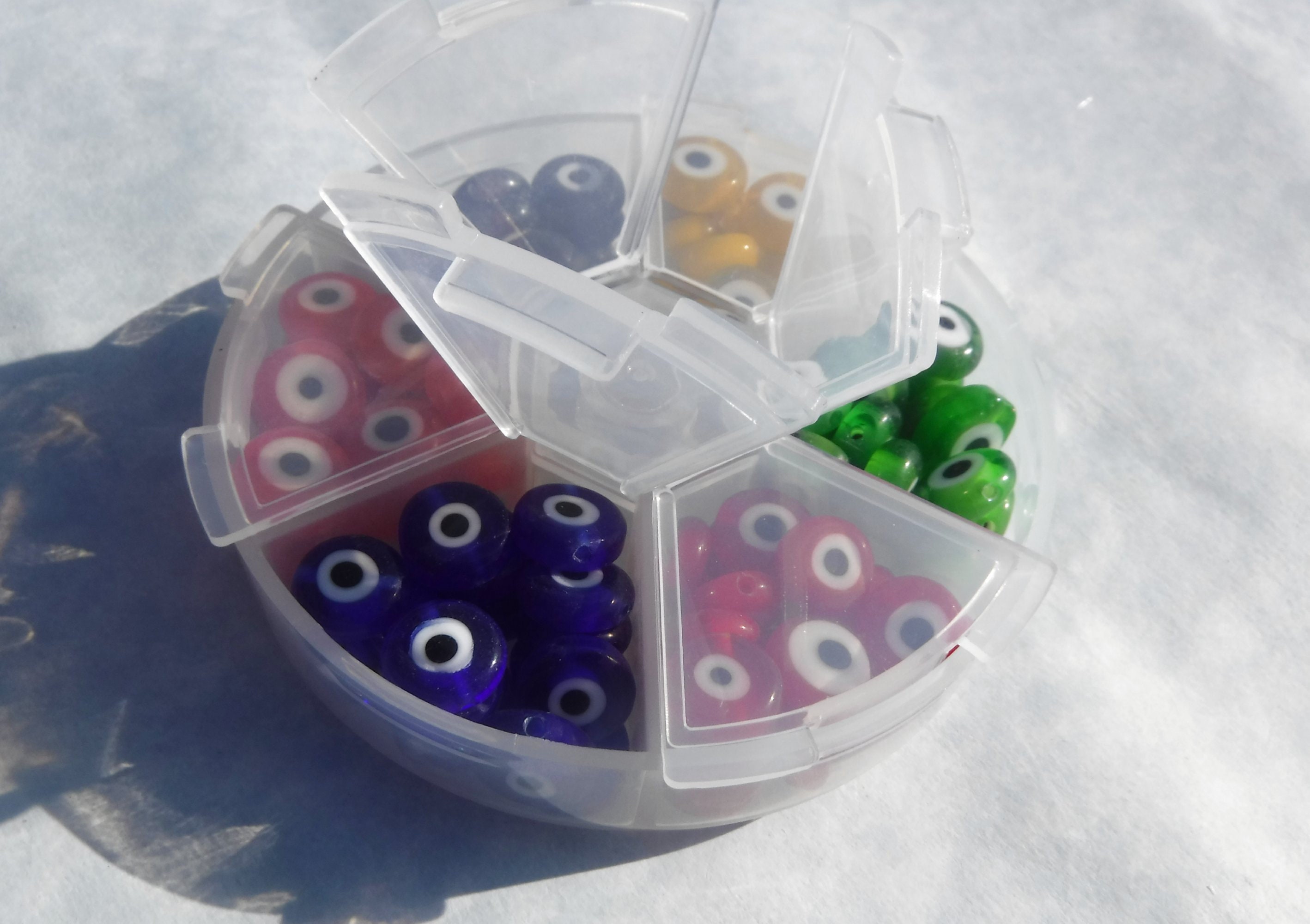 Evil Eye Glass Beads in Reusable Plastic Box 10mm 6 Different Colors of Beads
