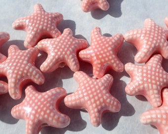 Peach Starfish Beads - Ceramic Mosaic Tiles - 10 Puffy Sea Stars Beads