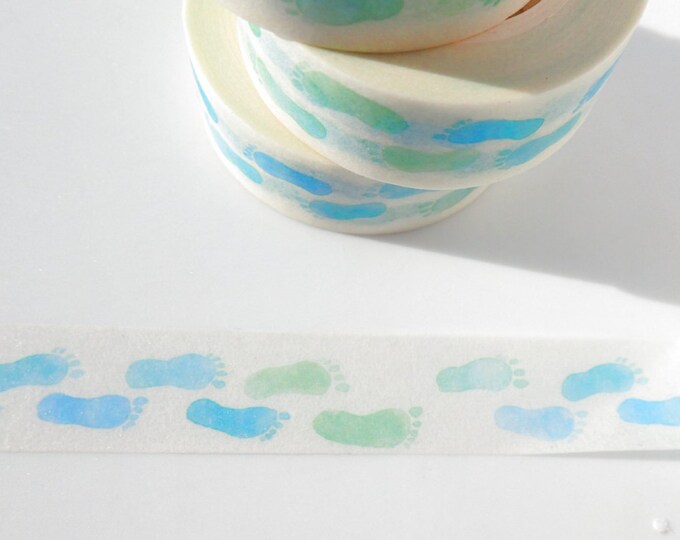 Blue and Green Watercolor Footprints Washi Tape  - 15mm x 10m