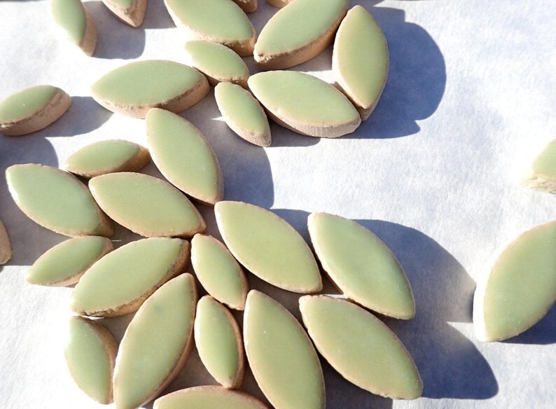 Pistachio Green Petals Mosaic Tiles 50g Ceramic Leaves in Mix of 2 Sizes 1/2 and 3/4 Muted Peppermint Green image 5