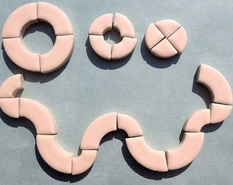 Pink Bullseye Mosaic Tiles - 50g Ceramic Circle Parts in Mix of 3 Sizes in Light Pale Pink