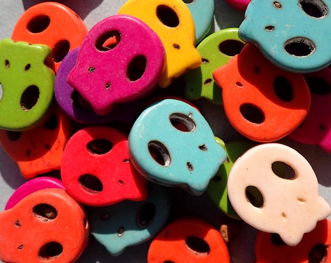 Colorful Skull Beads - 10 Stone Beads - 15mm