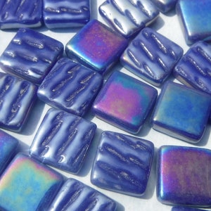 Dark Royal Blue Iridescent Glass Square Mosaic Tiles - 12mm - Opaque Glass Solid Color - 50g of Squares