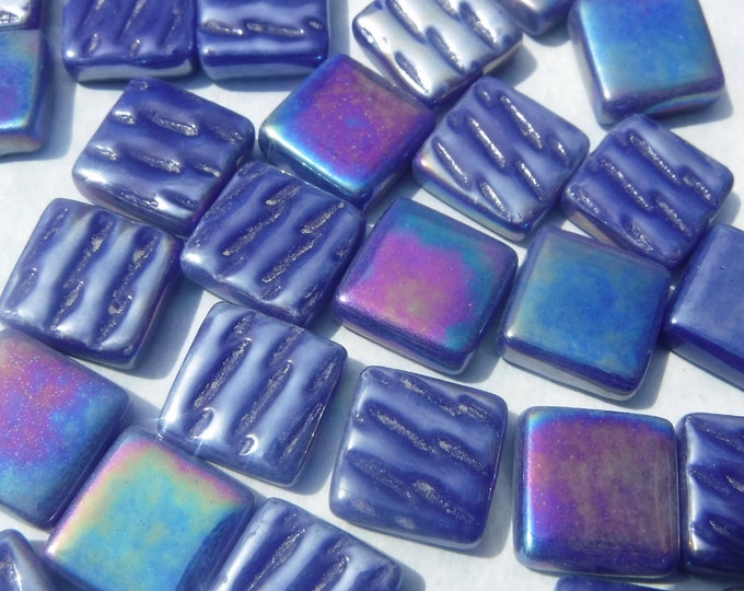 Dark Royal Blue Iridescent Glass Square Mosaic Tiles - 12mm - 50g