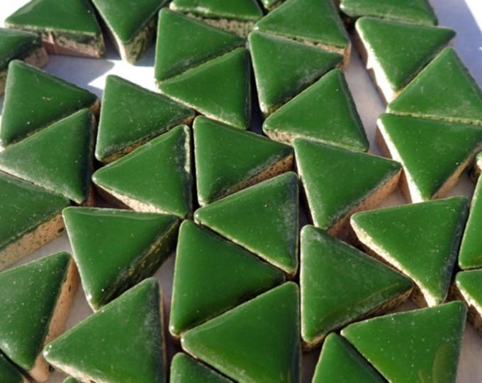 Deep Green Mini Triangles Mosaic Tiles - 50g Ceramic - 15mm in Pesto