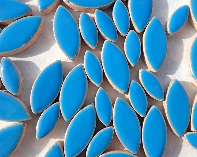 Mediterranean Blue Petals Mosaic Tiles - 50g Ceramic Leaves in Mix of 2 Sizes 1/2" and 3/4" in Thalo Blue