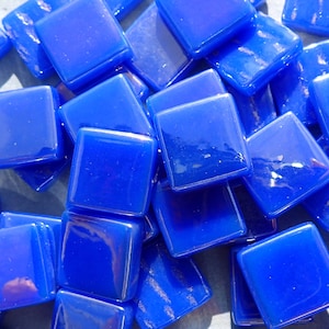 Brilliant Blue Iridescent Glass Square Mosaic Tiles - 50g of 12mm Squares in Dark Royal Blue - Approx 35 Tiles