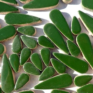 Deep Green Teardrop Mosaic Tiles - 50g Ceramic Petals in Mix of 2 Sizes 1/2" and 3/5" in Pesto