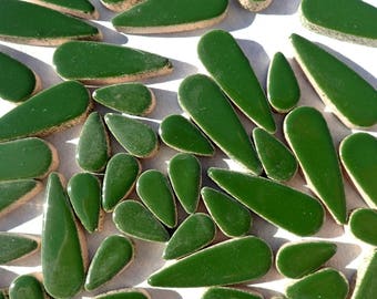 Deep Green Teardrop Ceramic Tiles - 50g Petals in Mix of 2 Sizes 1/2" and 3/5" in Pesto