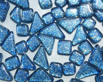 Blue and Gold Glitter Puzzle Tiles - 100 grams in Assorted Shapes Glass Mosaic Tiles