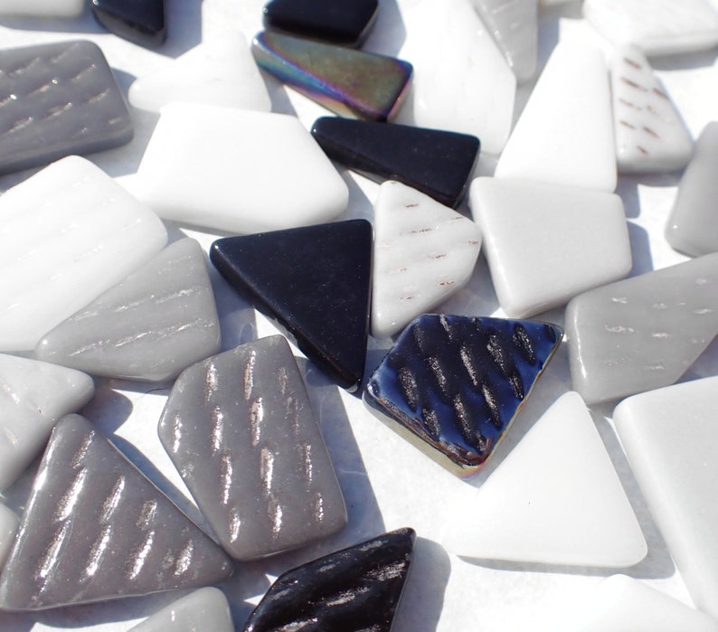 Monochrome Medley Irregular Glass Tiles - 50g of Polygons in Mix of ...