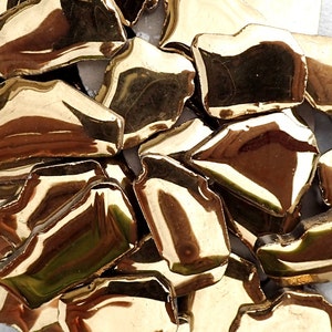Gold Mosaic Ceramic Tiles - Random Shapes Metallic - 100g - Assorted Sizes Jigsaw Pieces - Mosaic Art Supplies - Gold Toned Tile