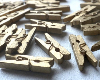 Gold Mini Clothespins - 25 - 1" or 2.5 cm - Wooden - Great for Wedding Favors Scrapbooking and Decorations