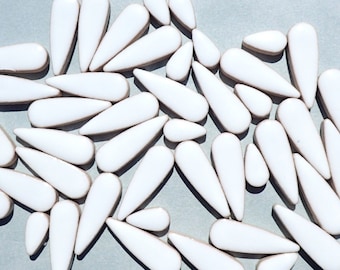 White Teardrop Mosaic Tiles - 50g Ceramic Petals in Mix of 2 Sizes