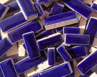 Dark Blue Mini Rectangles Mosaic Tiles - 50g Ceramic in Mix of 3 Sizes 3/8" and 5/8" and 3/4" in Indigo