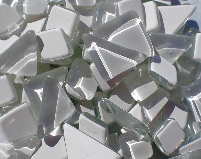 White Glass Puzzle Tiles - Assorted Shapes - 100 grams