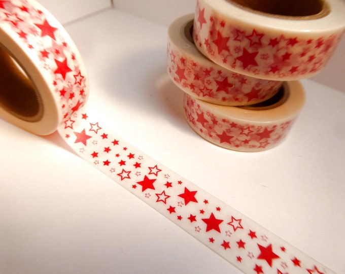 Red Stars Washi Tape - Paper Tape Great for Scrapbooking Paper Crafts and Decorations - 4th of July 15mm x 10m