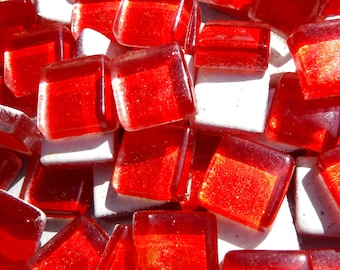 Shimmering Red Foil Square Crystal Tiles - 12mm - 50g