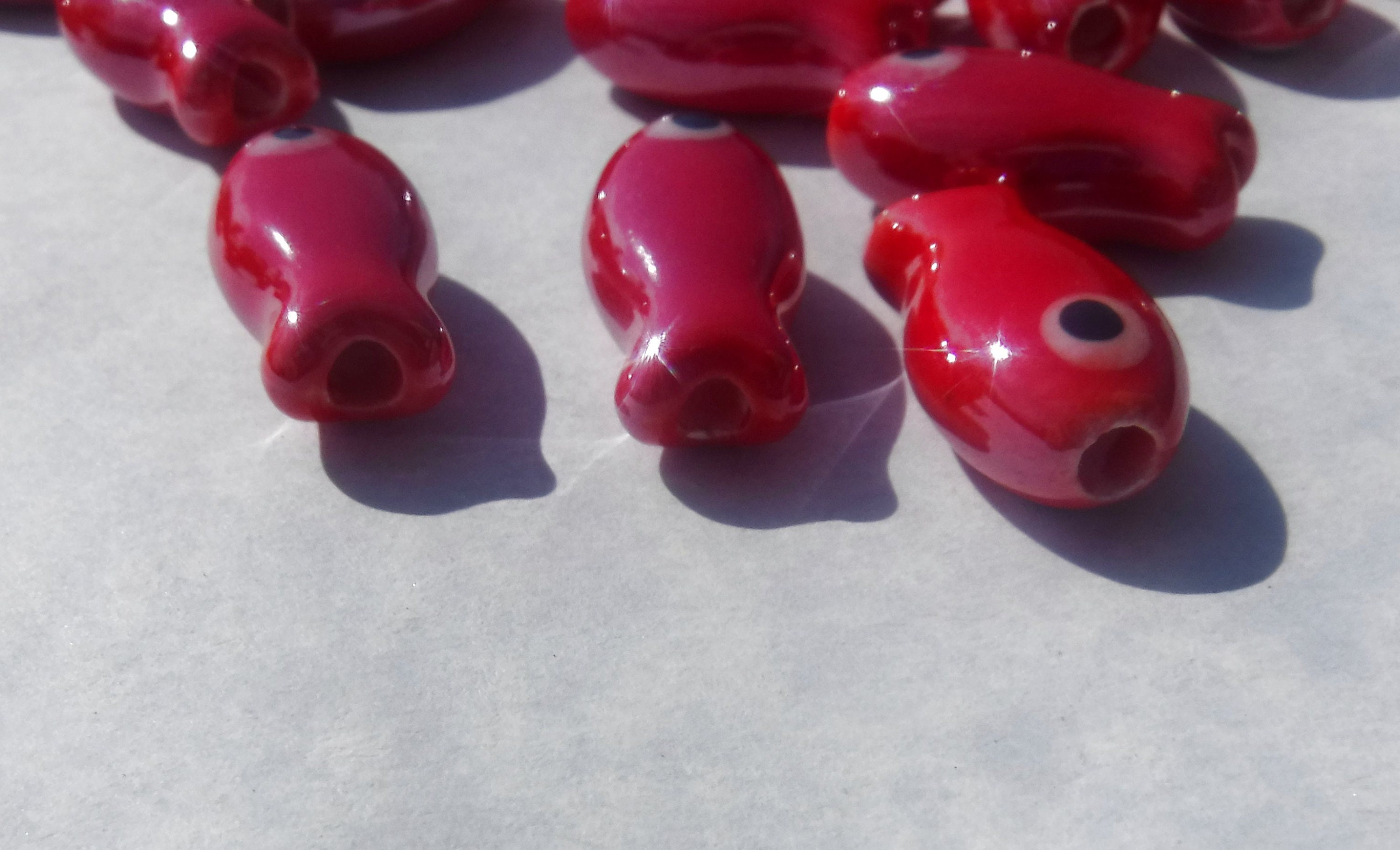 Red Fish Ceramic Beads