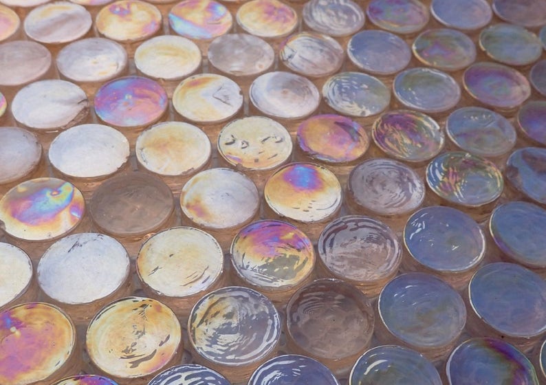 34 Light Orange 25 Penny Rounds Pale Peach Iridescent Circle Glass Mosaic Tiles