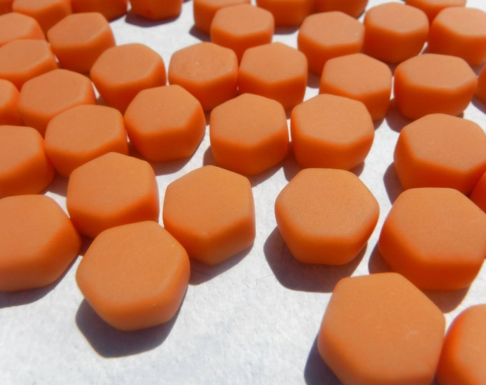 Orange Hexagon Mosaic Tiles - 10mm - 50g Opaque Glass Tiles MATTE Finish