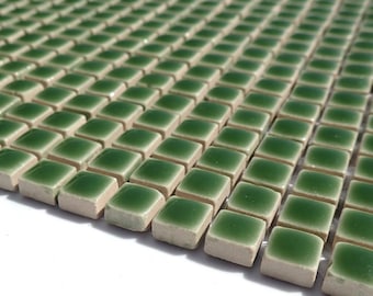 Dark Green Square Mosaic Tiles - 1 cm Ceramic  - Half Pound in Pesto