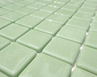 Sage Green Glass Mosaic Tiles Squares - 1 inch - 25 Recycled Glass Tiles