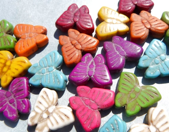 Multicolor Reconstituted Dyed Stone Butterfly Beads, 12mm by Bead Landing™