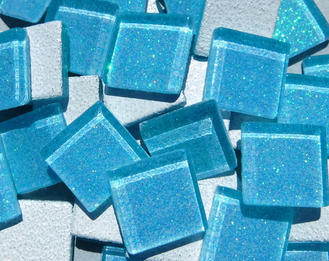 Poolside Blue Glitter Tiles - 25 Glass 20mm Tiles