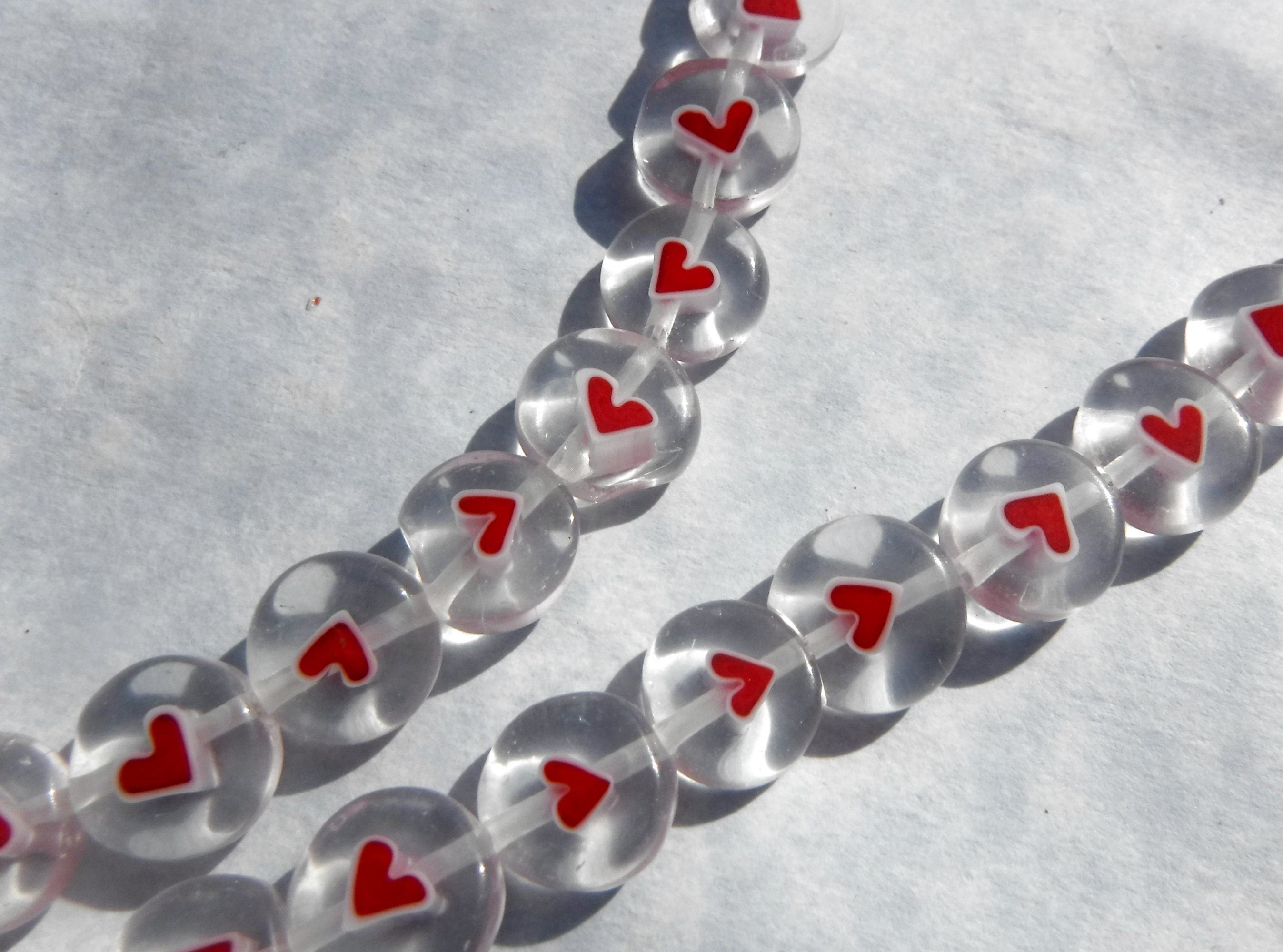 Red Heart Millefiori Glass Beads - 10mm - Use in Mosaics - Round Glass