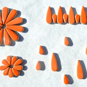 Orange Teardrop Mosaic Tiles - 50g Ceramic Petals in Mix of 2 Sizes