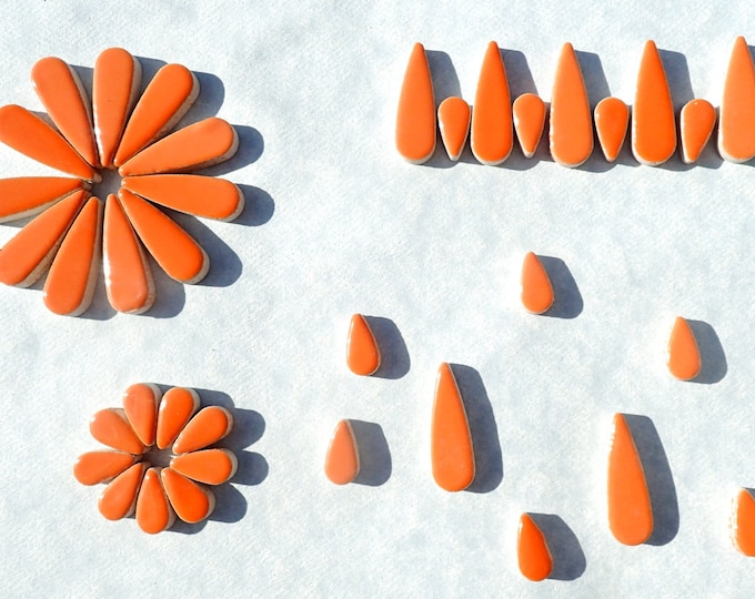 Orange Teardrop Tiles - 50g Ceramic Petals in Mix of 2 Sizes 1/2" and 3/5"