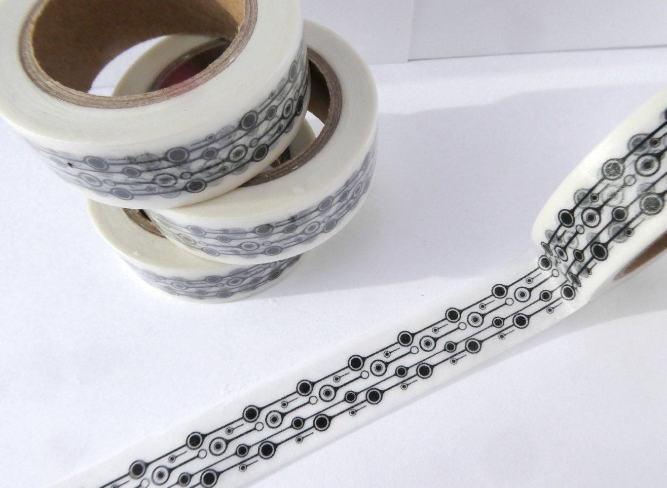 Modern Circles Washi Tape in Black and White - Art Deco Dots