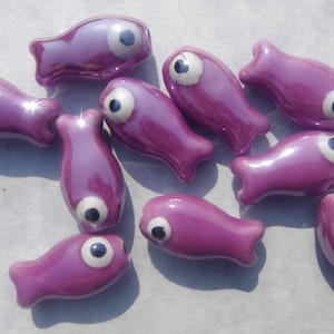 Purple Fish Beads - Ceramic Mosaic Tiles - Jewelry Supplies