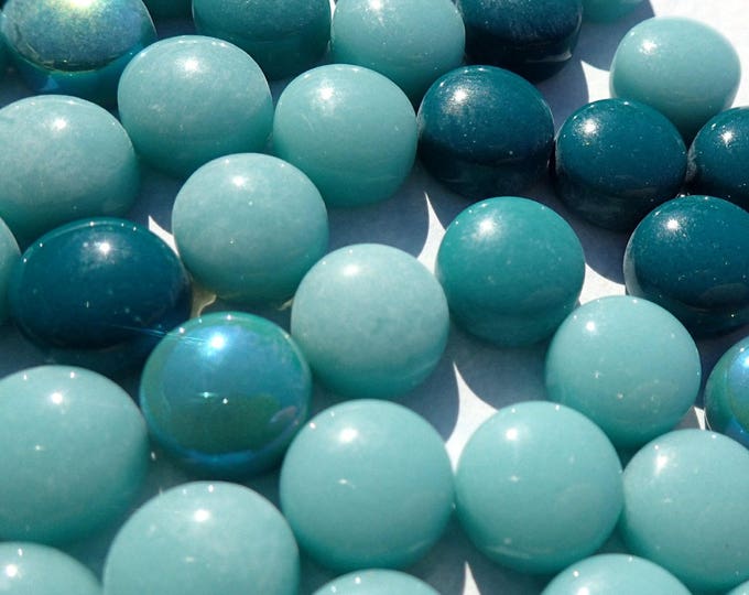 Teal Mint Mix Glass Drops - 100 grams - Mix of Gloss and Iridescent 12mm Glass Gems