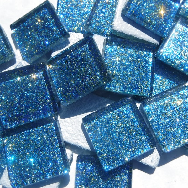 Blue and Gold Glitter Tiles - 20mm Mosaic Tiles - 25 Metallic Glass Tiles