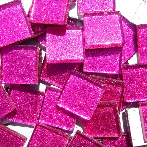 Dark Pink Glitter Tiles - 20mm Mosaic Tiles - 25 Metallic Glass Tiles