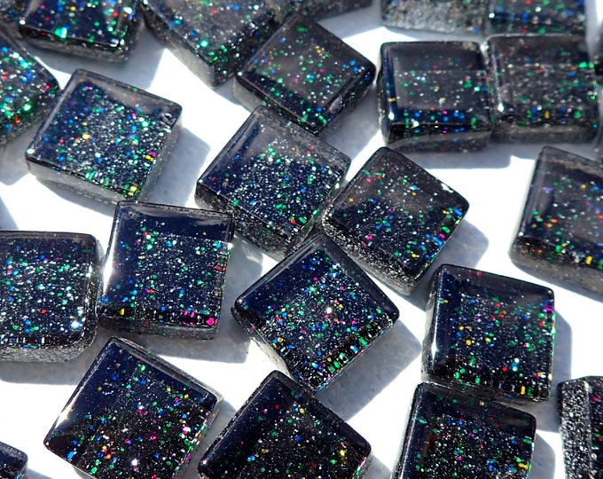 Black Glitter Tiles with Multi Colors - 1 cm Squares - 100g - City Lights