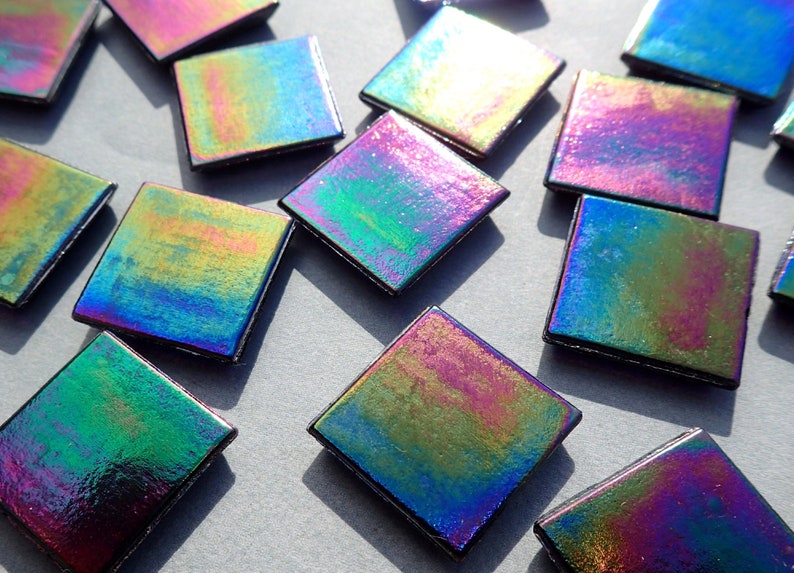 Black Glass Tiles 20mm Iridescent Mosaic Tiles Etsy