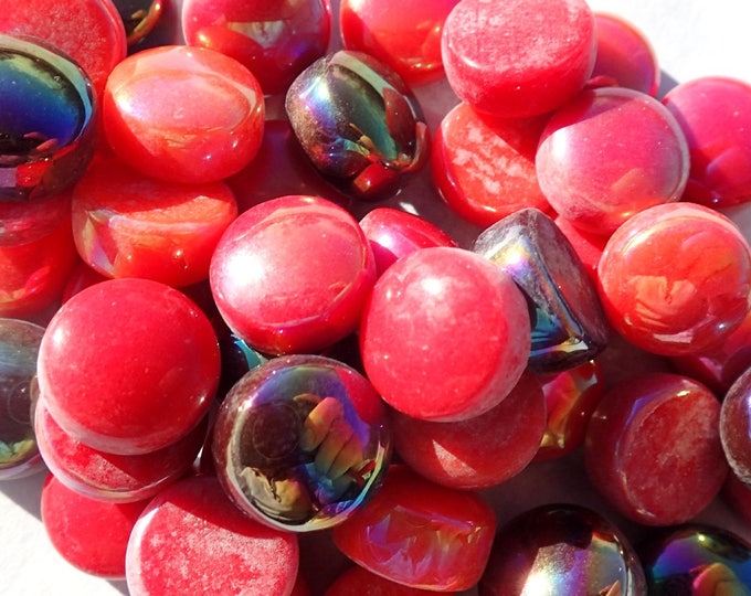 Red Mix Glass Drops - 100 grams - Mix of Gloss and Iridescent 12mm Glass Gems