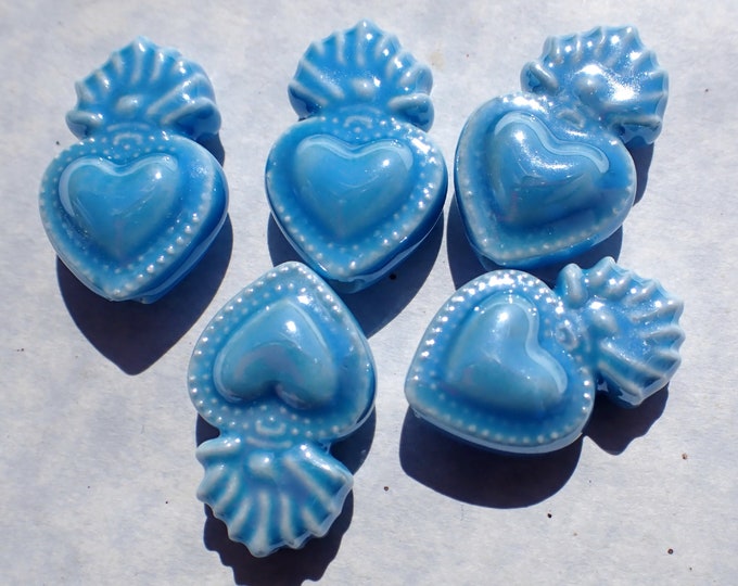 Medium Blue Milagro Heart Ceramic Beads