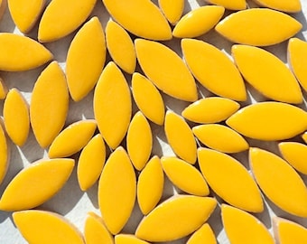 Lemon Yellow Petals Mosaic Tiles - 50g Ceramic Leaves in Mix of 2 Sizes 1/2" and 3/4"