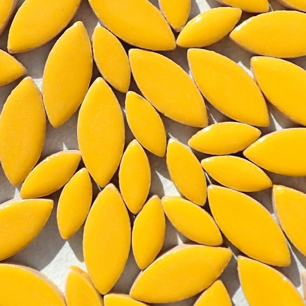 Lemon Yellow Petals Mosaic Tiles - 50g Ceramic Leaves in Mix of 2 Sizes 1/2" and 3/4"