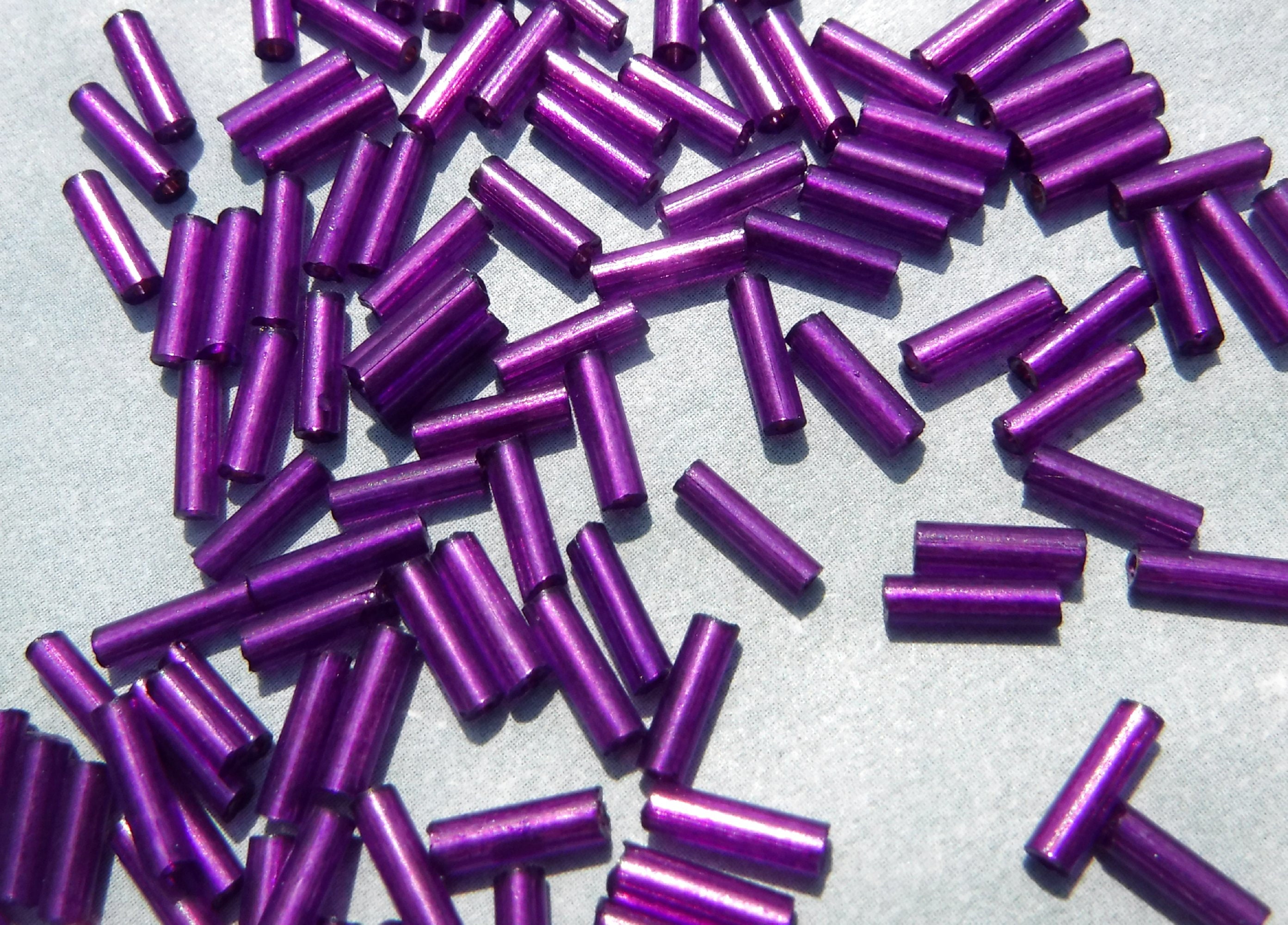 Purple Metallic Tube Beads 2x6mm 20g Glass Spacer Beads Approximately 480 Bugle Beads