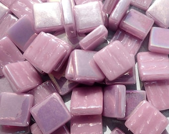 Lilac Iridescent Glass Square Mosaic Tiles - 12mm - 50g