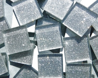 Silver Glitter Glass Tiles - 20mm - 25 Tiles