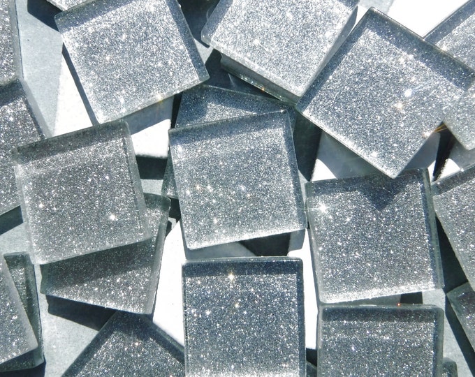 Silver Glitter Glass Tiles - 20mm - 25 Tiles