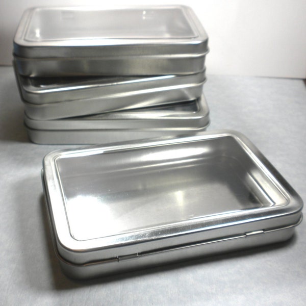 Window Tins - Extra Large Hinged Rectangular - Use for your Pendants Magnets and other Gifts Favors and Goodies or Storage - Set of 100