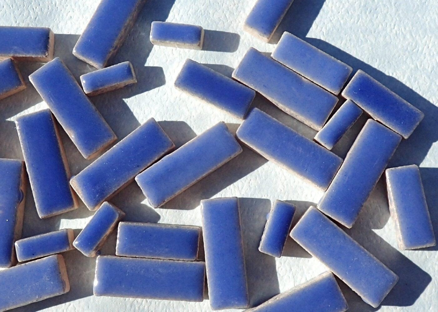 Denim Blue Mini Rectangles Mosaic Tiles - 50g Ceramic in Mix of 3 Sizes ...