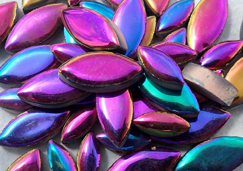 Colorful Metallic Petals Mosaic Tiles 50g Ceramic Leaves in Mix of 2 Sizes 1/2 and 3/4 Disco Lights image 1